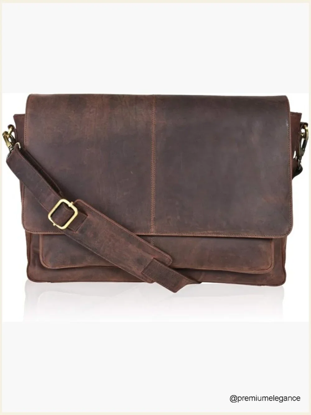 Vintage Full-Grain Leather Messenger Bag Laptop Briefcase